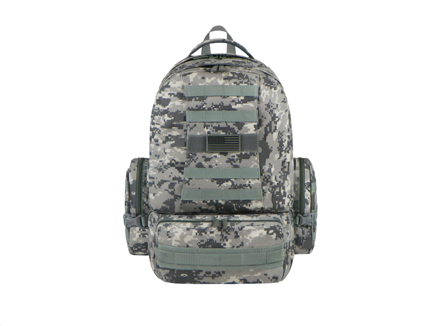 Camouflage backpack on a white background