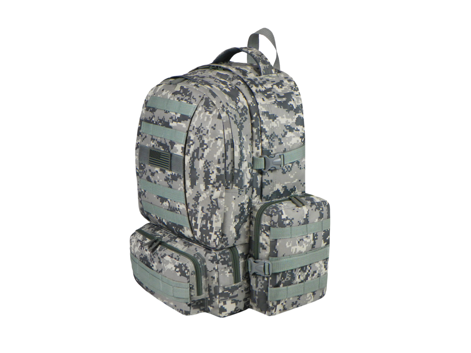 Camouflage backpack on a white background