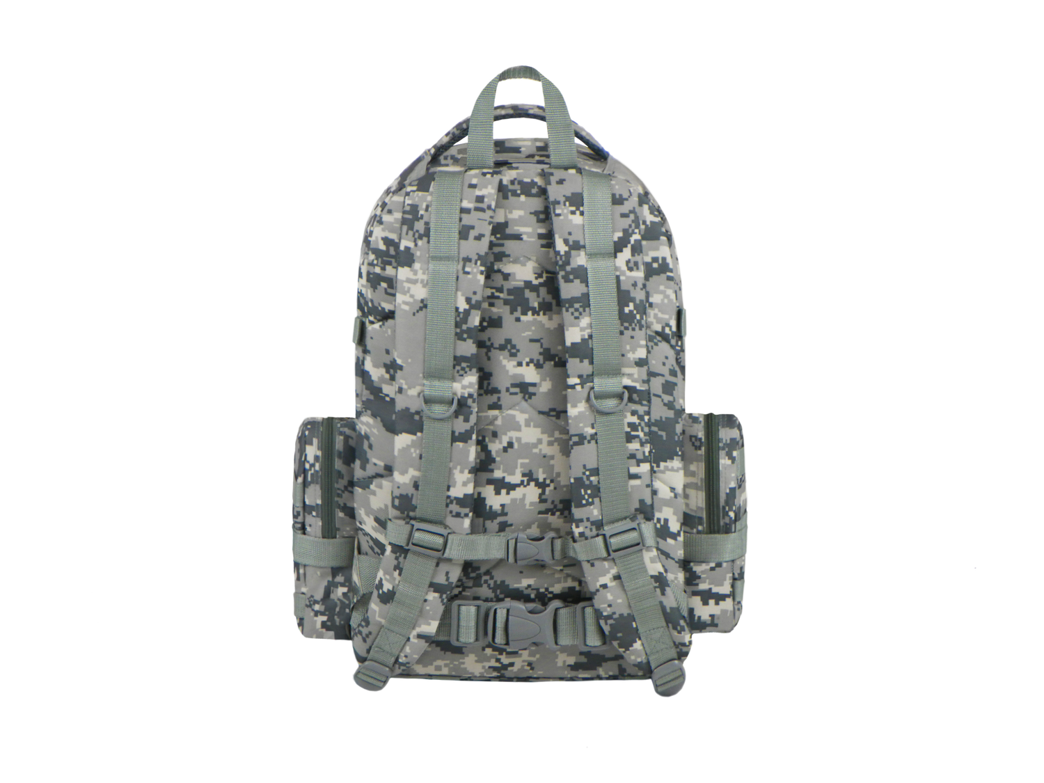 Camouflage backpack on a white background