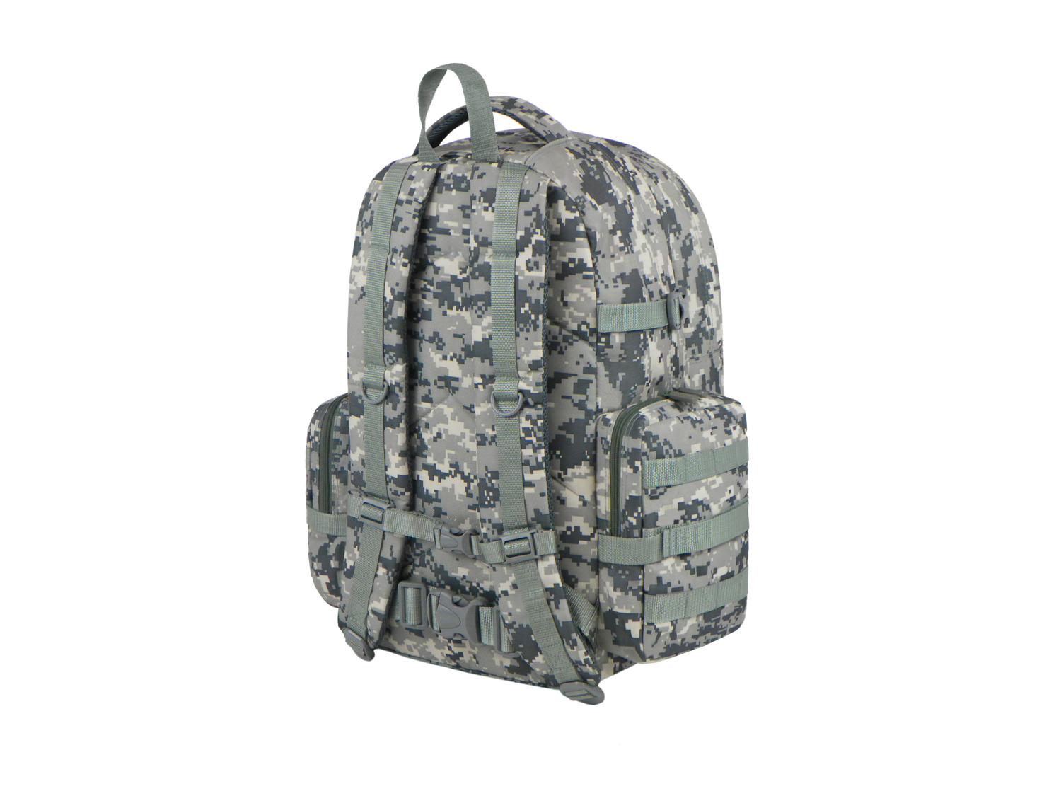 Camouflage backpack on a white background