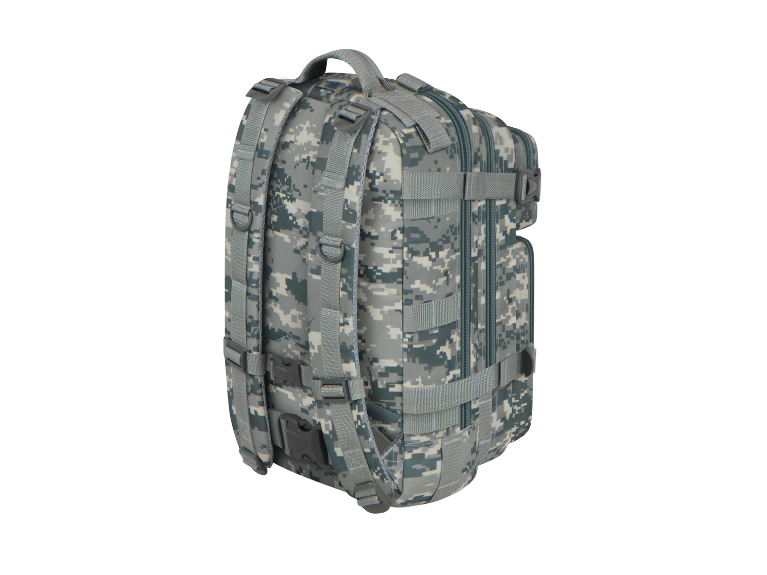 Camouflage backpack on a white background