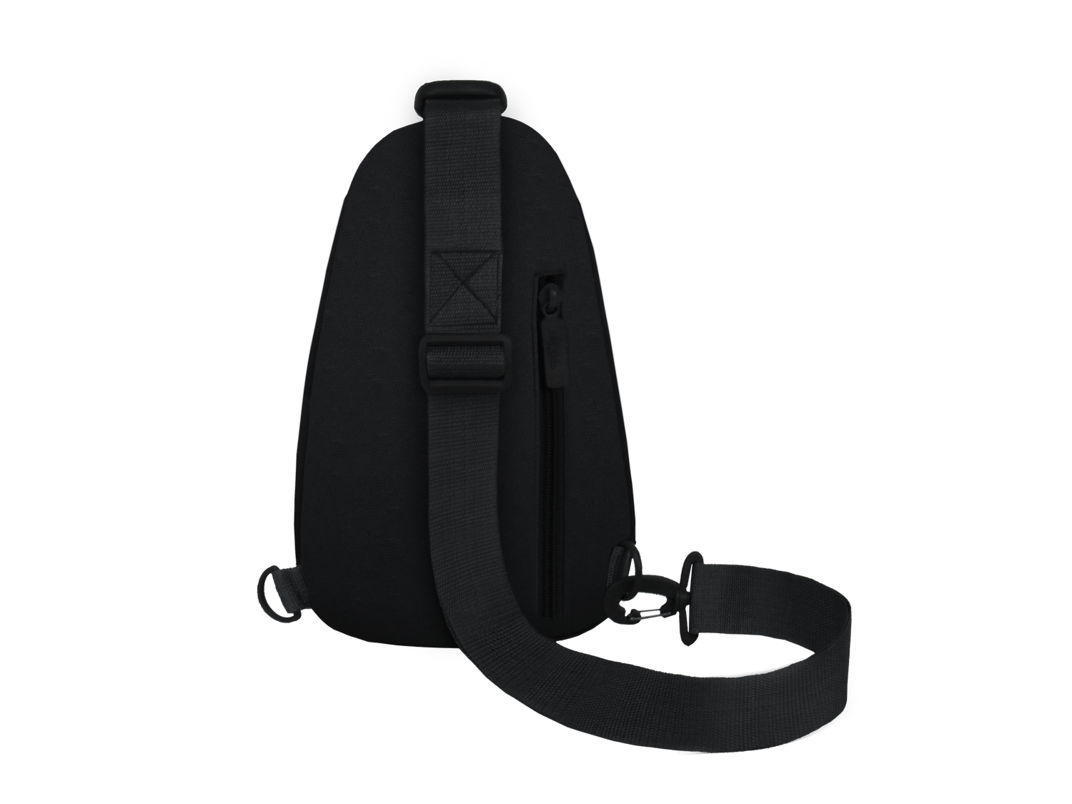 Black sling bag on a white background