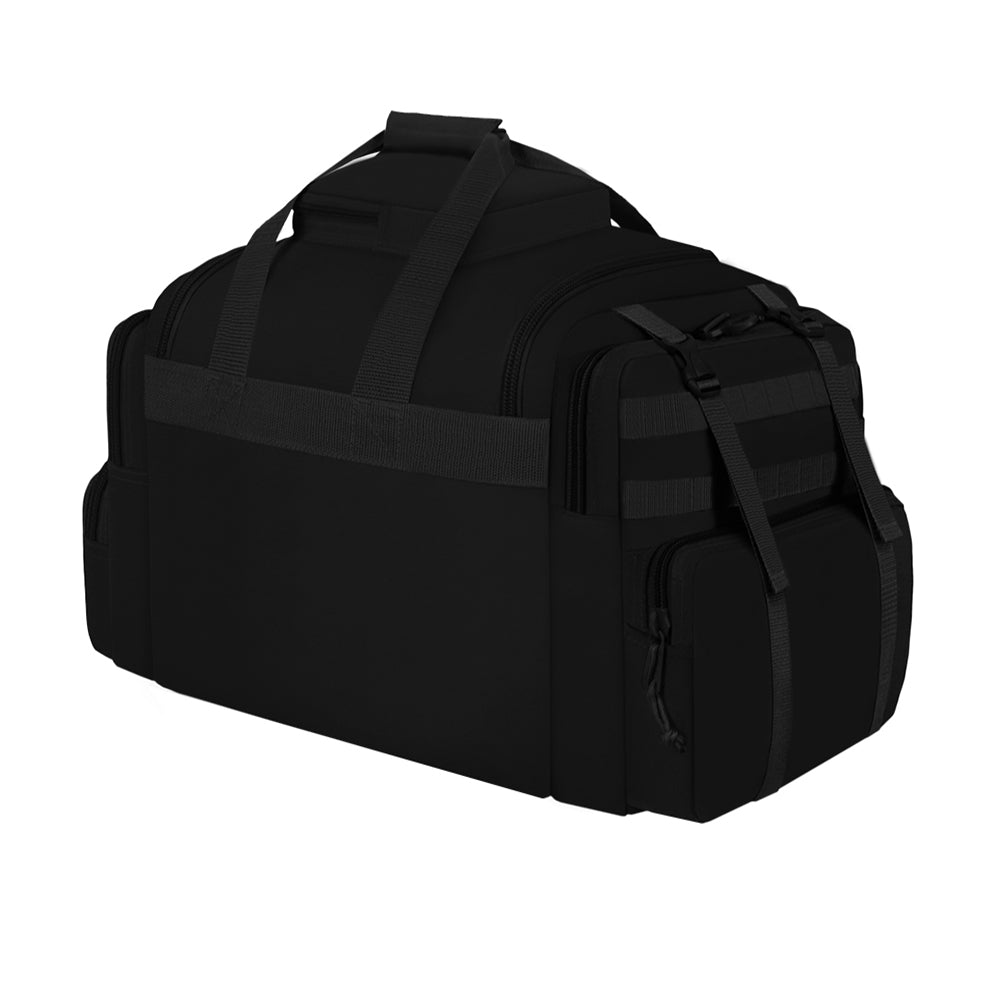 Black duffel bag on a white background