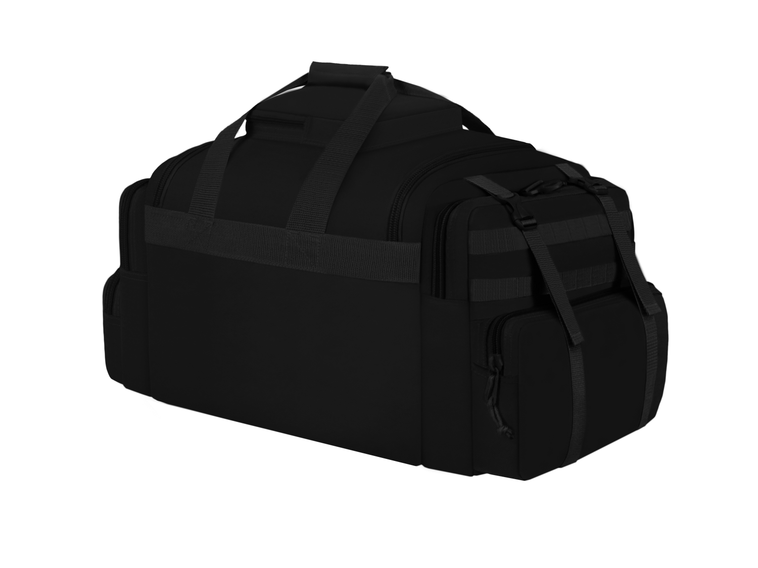 Black duffel bag on a white background