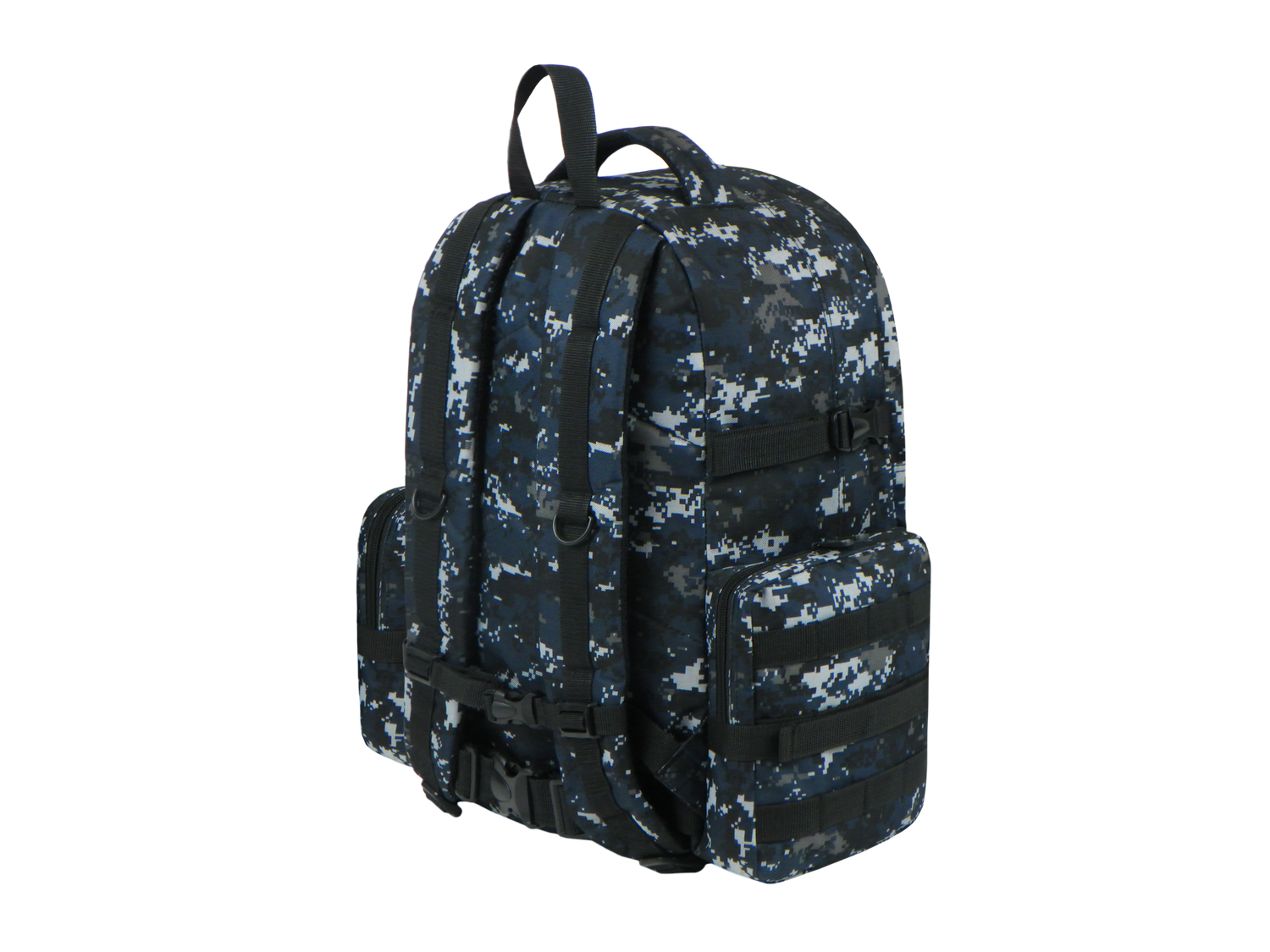 Camouflage backpack on a white background
