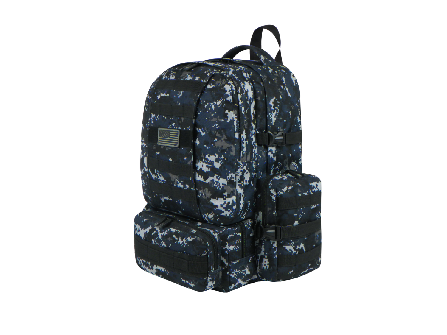 Camouflage backpack on a white background