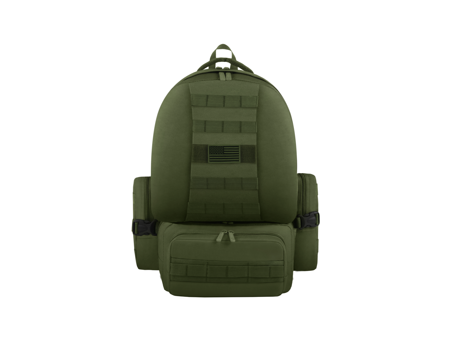 Green tactical backpack on a white background