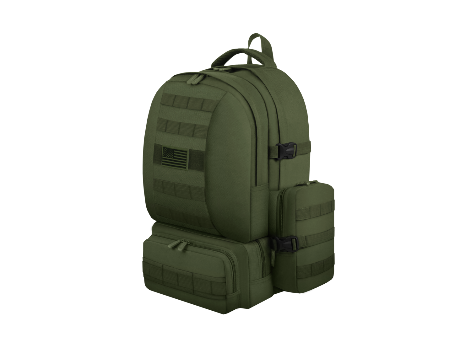 Green tactical backpack on a white background
