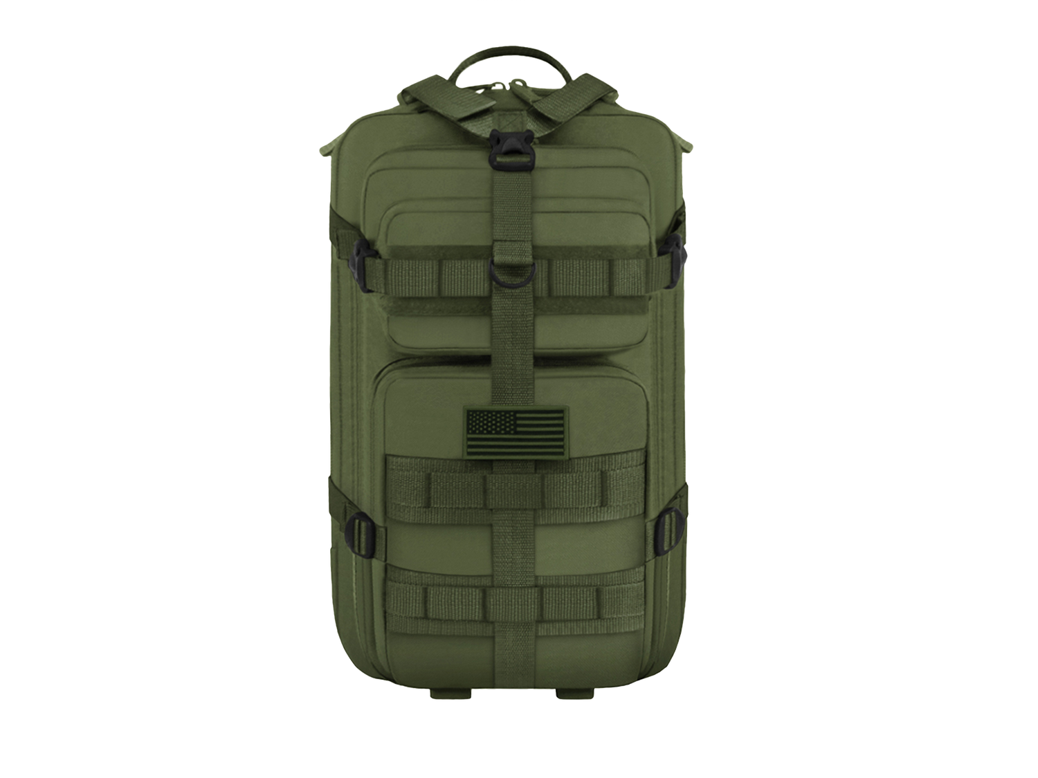 Green tactical backpack on a white background