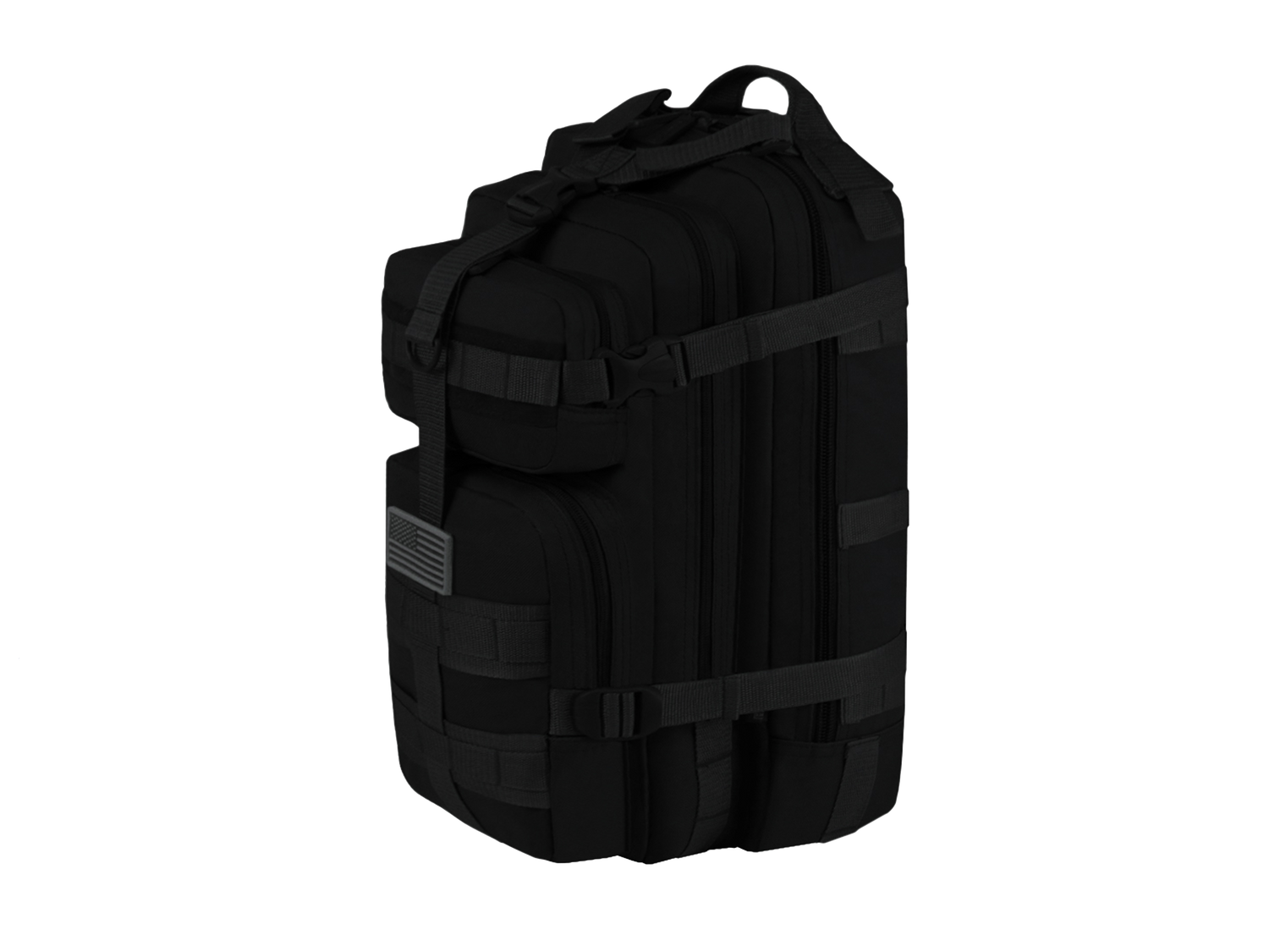 Black tactical backpack on a white background