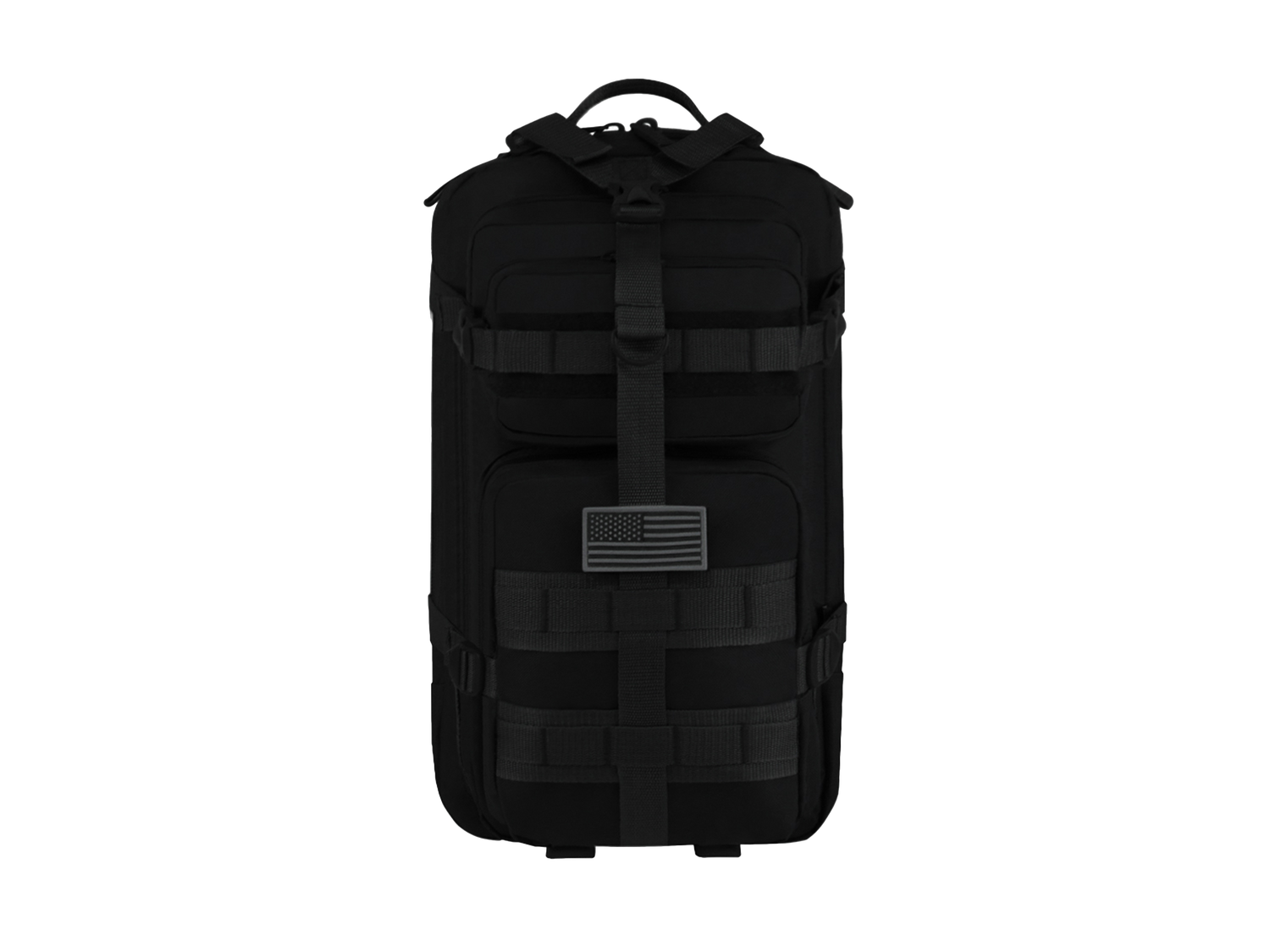 Black tactical backpack on a white background
