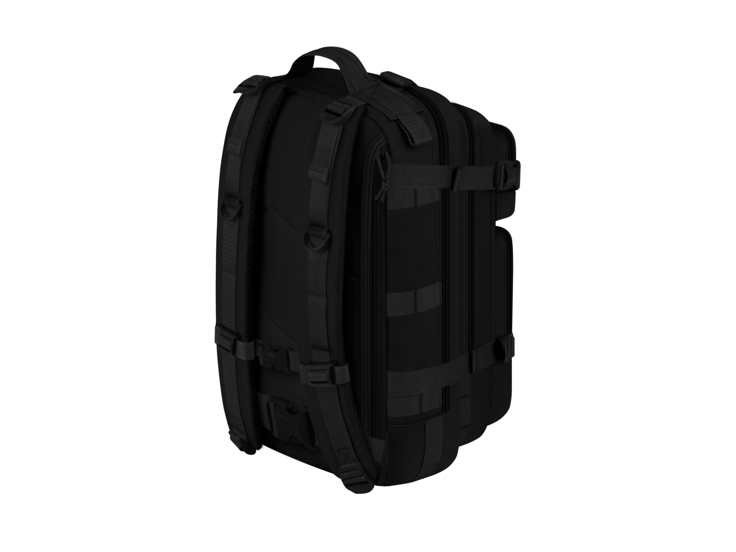 Black tactical backpack on a white background
