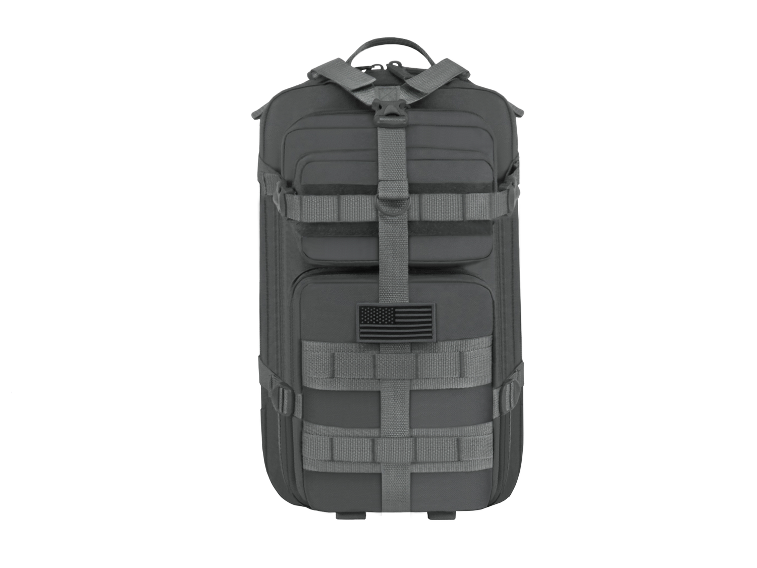 Gray tactical backpack on a white background