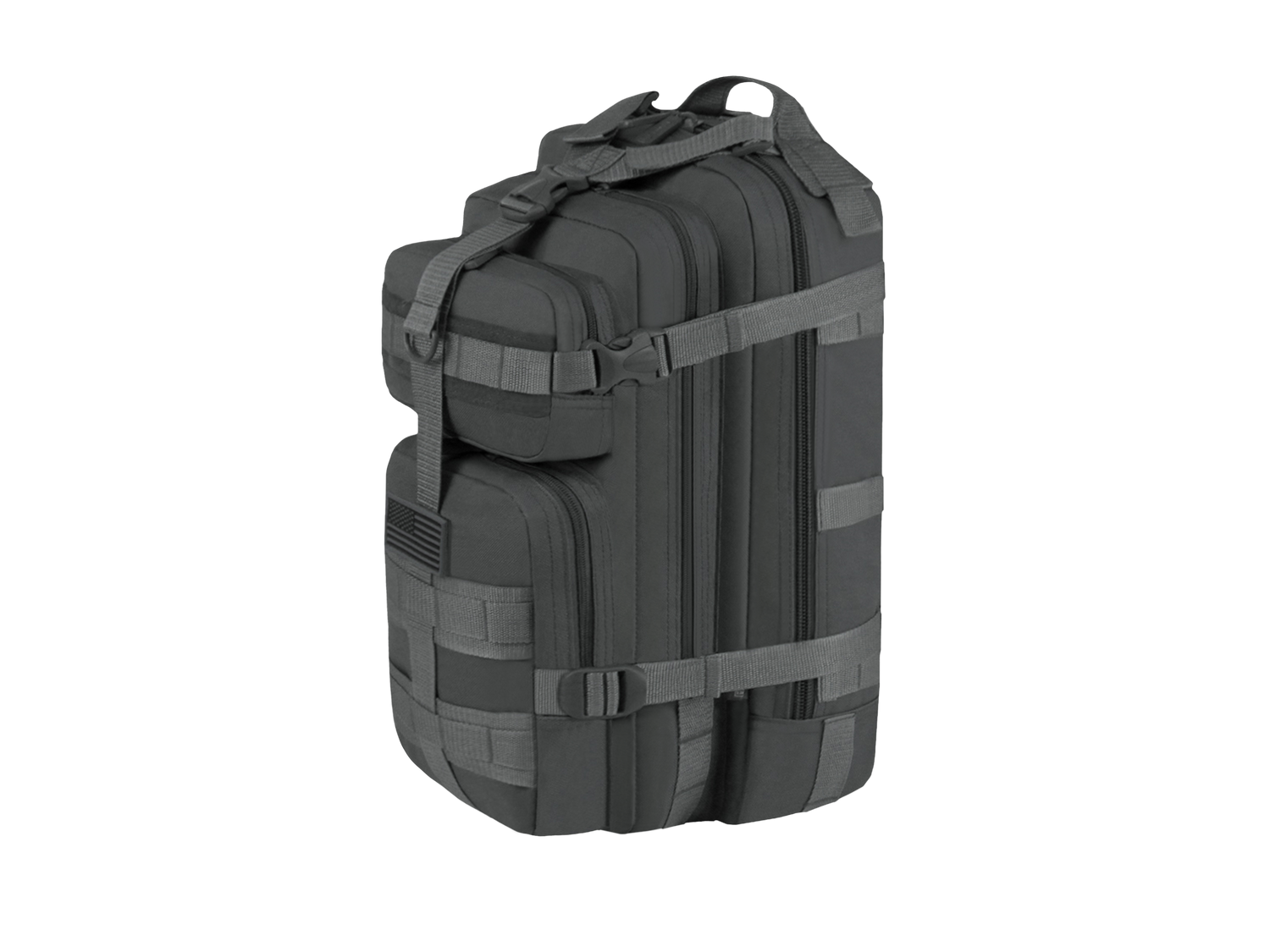 Black tactical backpack on a white background