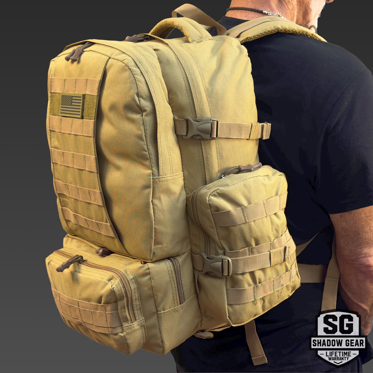 SG708 Shadow Gear Tactical MOLLE Military Rucksack - 28L Tan Combat Trekking Bag with PALS Webbing