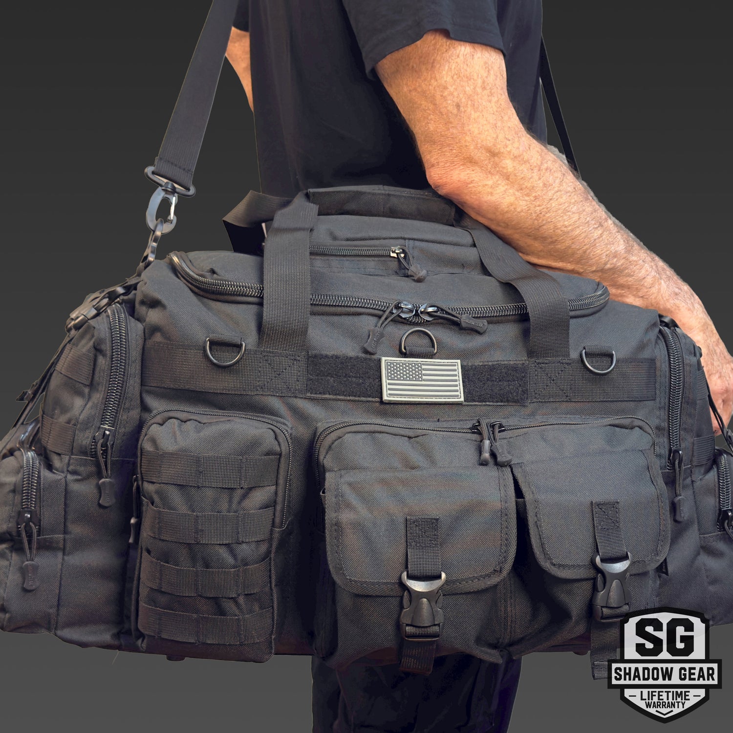 Shadow Gear USA SGD26 Black Tactical Duffel Bag - 26-inch Multi-Pocket Heavy Duty Gear Bag with Shoulder Strap