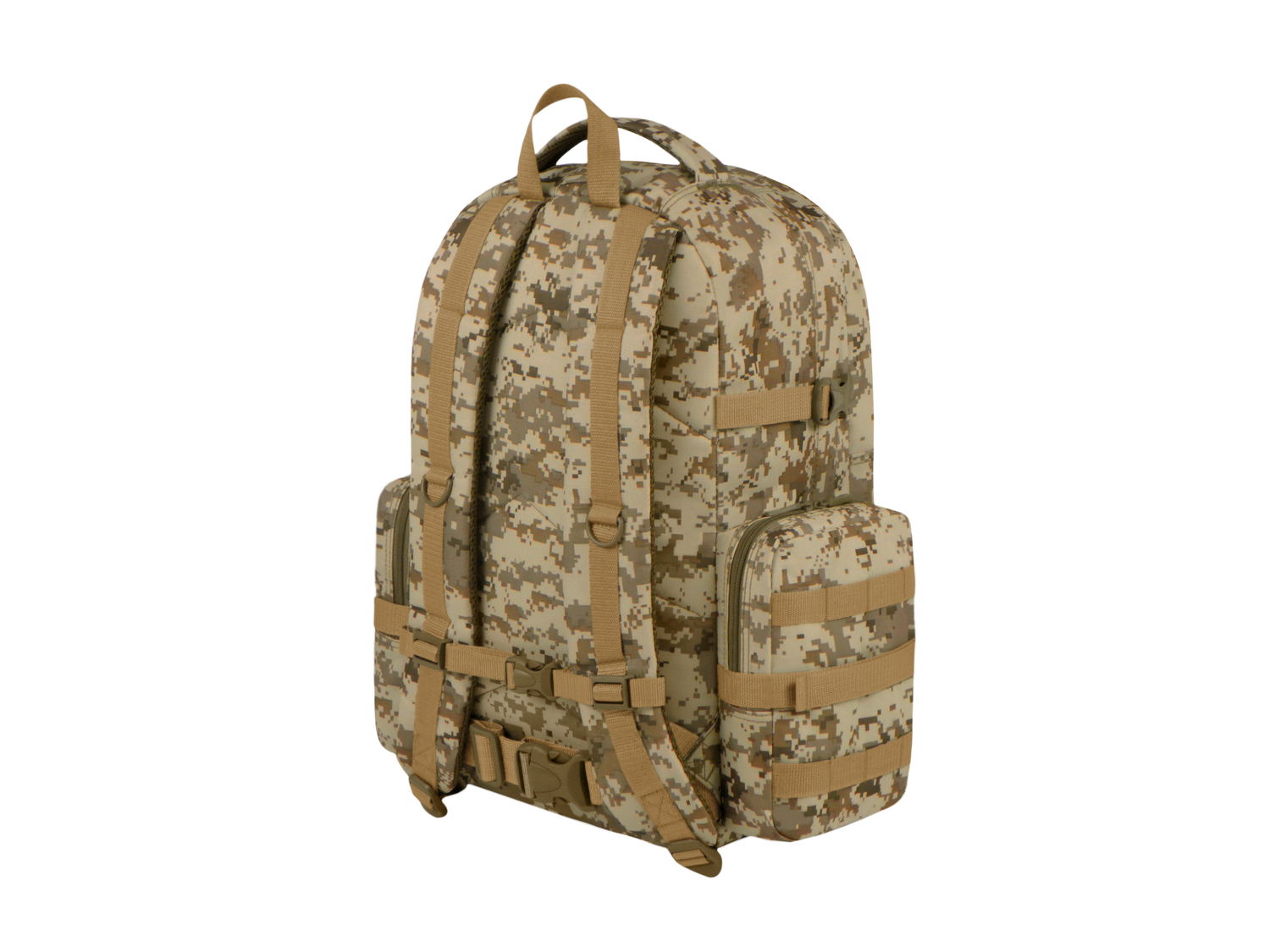 Camouflage backpack on a white background