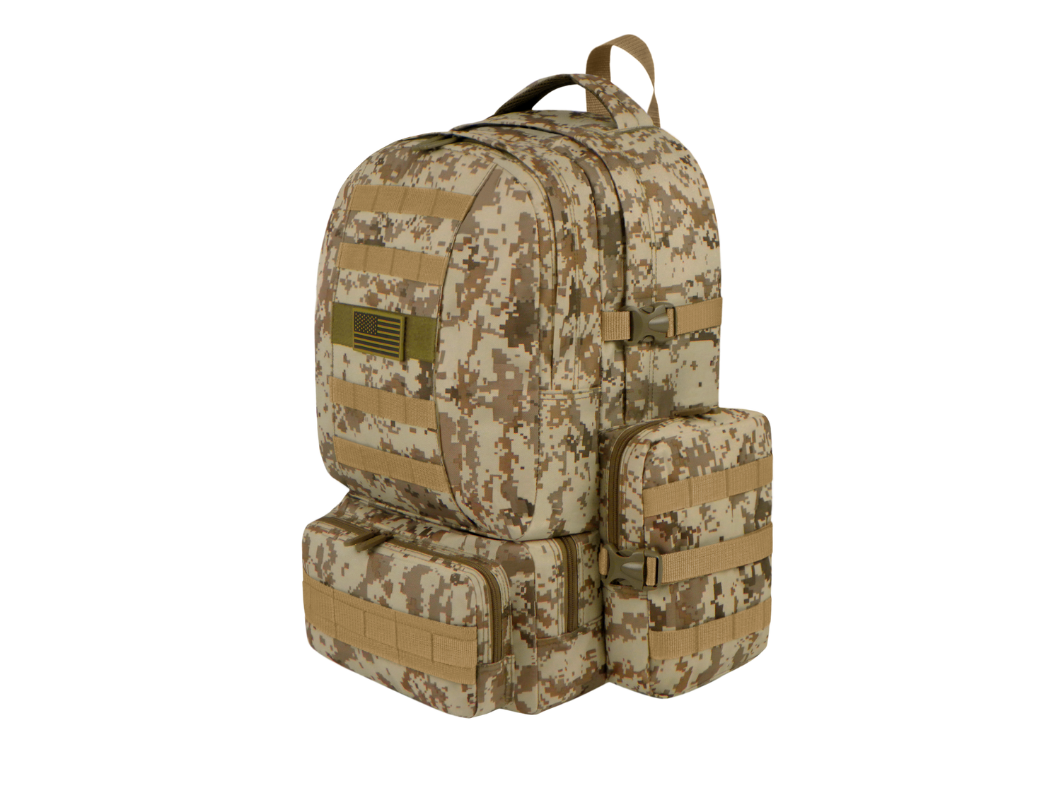Camouflage backpack on a white background