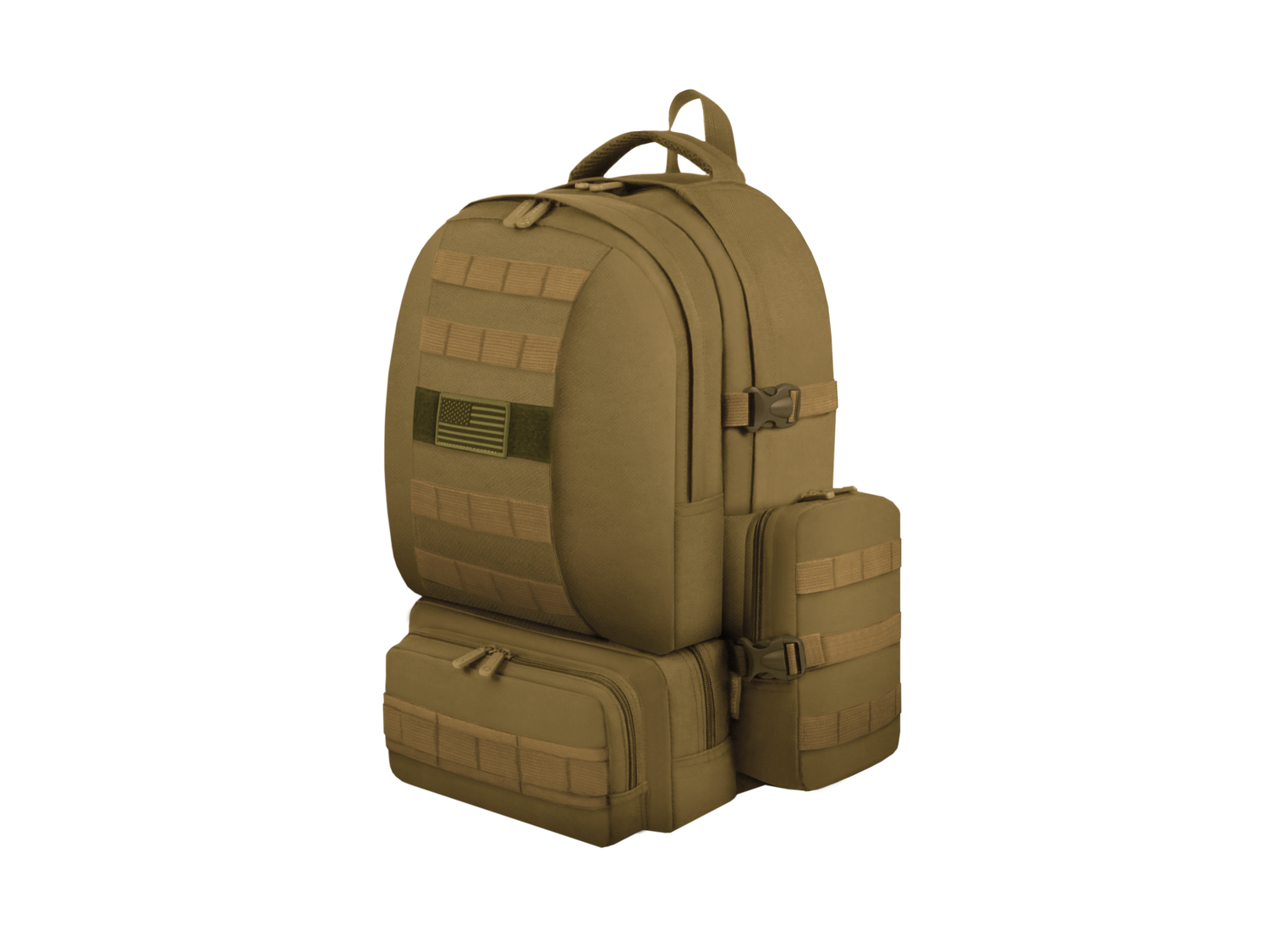 Brown tactical backpack on a white background