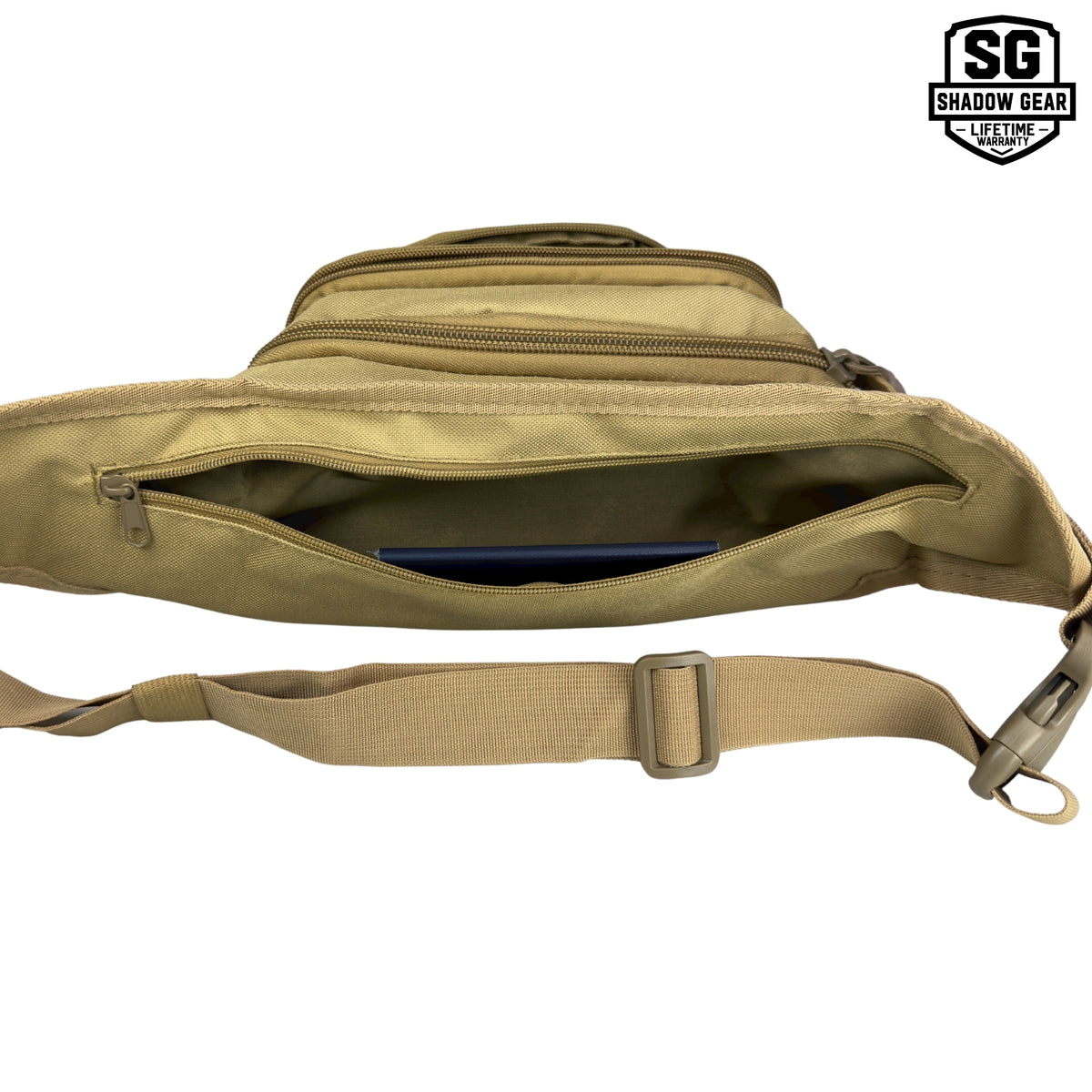 Shadow Gear Dash waist pack in Tan, rear body-side zippered pocket with quick-release buckle strap