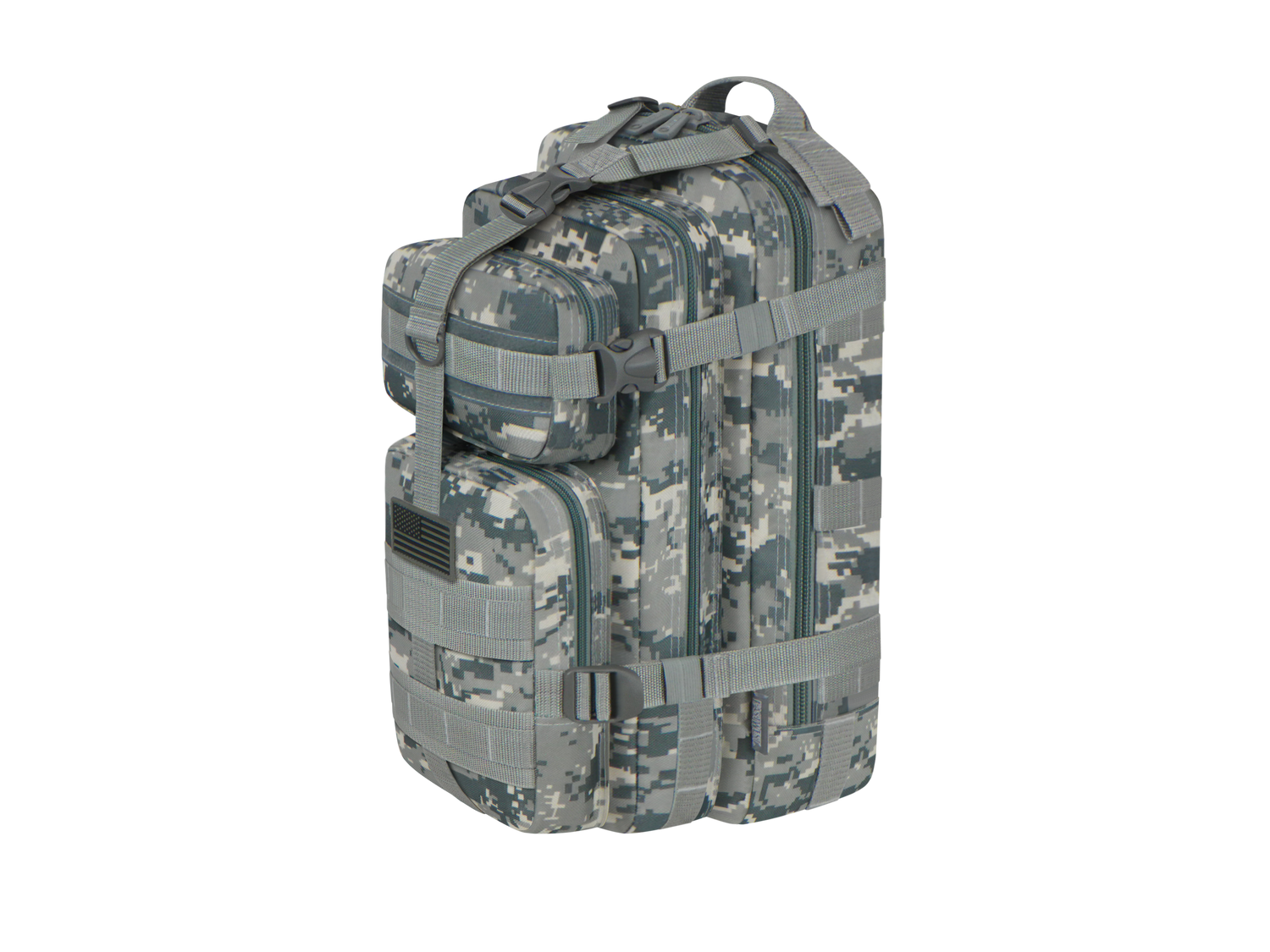 Camouflage backpack on a white background