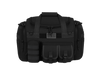 Black tactical bag with multiple compartments on a white background