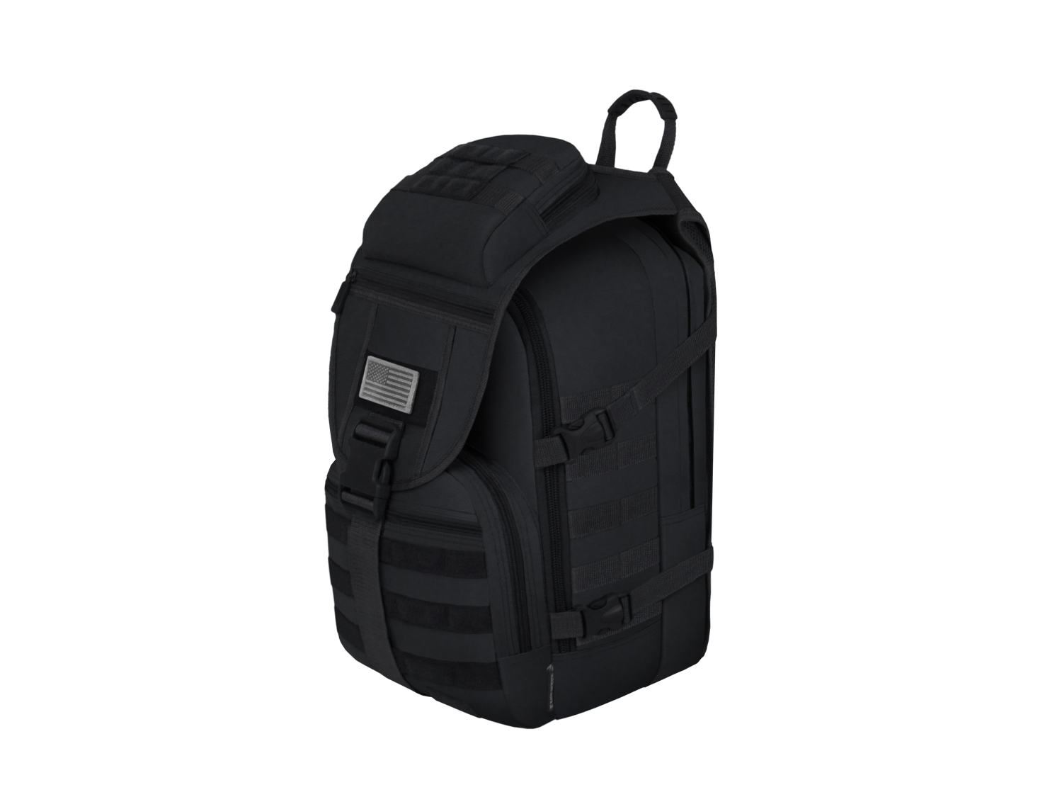 Black backpack on a white background