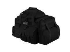 Black tactical bag with multiple compartments on a white background