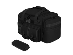 Black tactical bag with a smaller black pouch on a white background