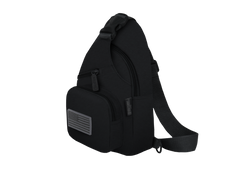 Black sling bag on a white background