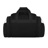 Black duffel bag on a white background