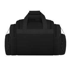 Black duffel bag on a white background