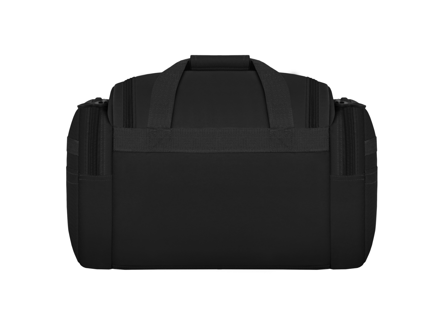 Black duffel bag on a white background