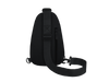 Black sling bag on a white background