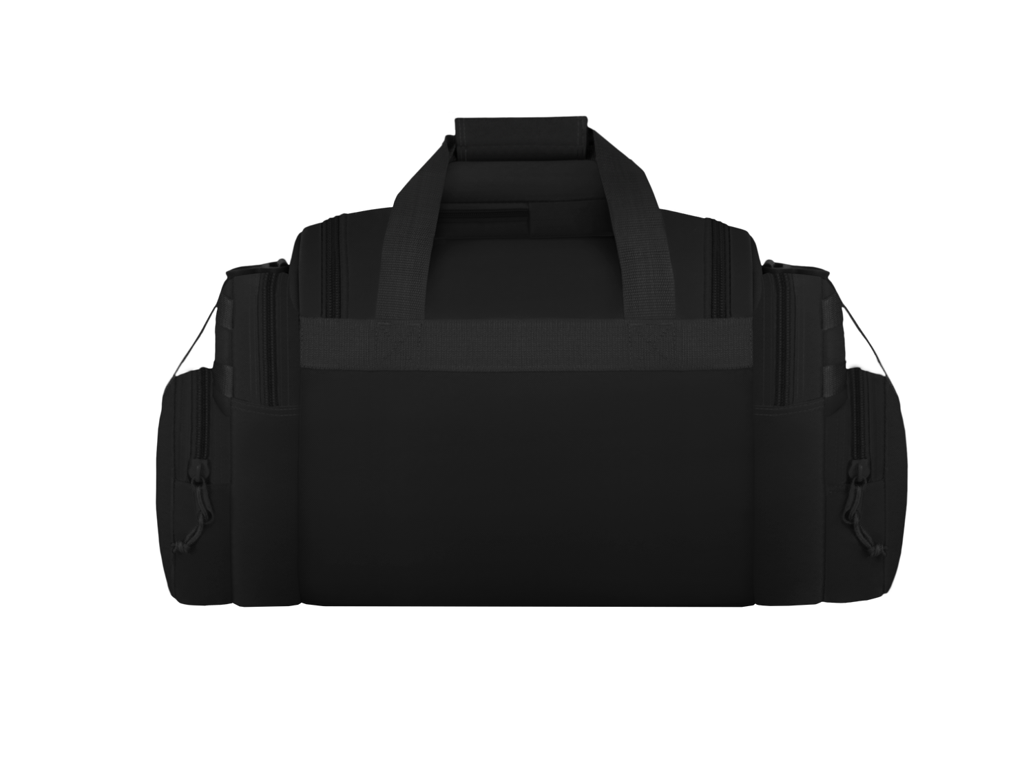 Black duffel bag on a white background