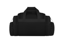 Black duffel bag on a white background