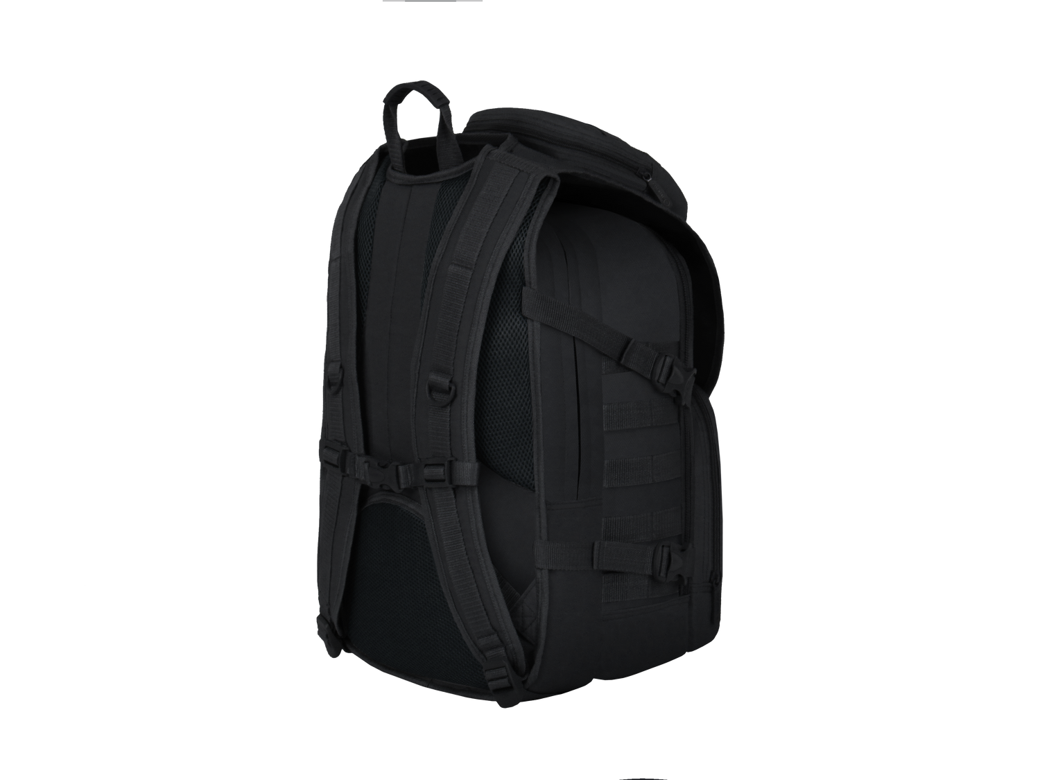 Black backpack on a white background