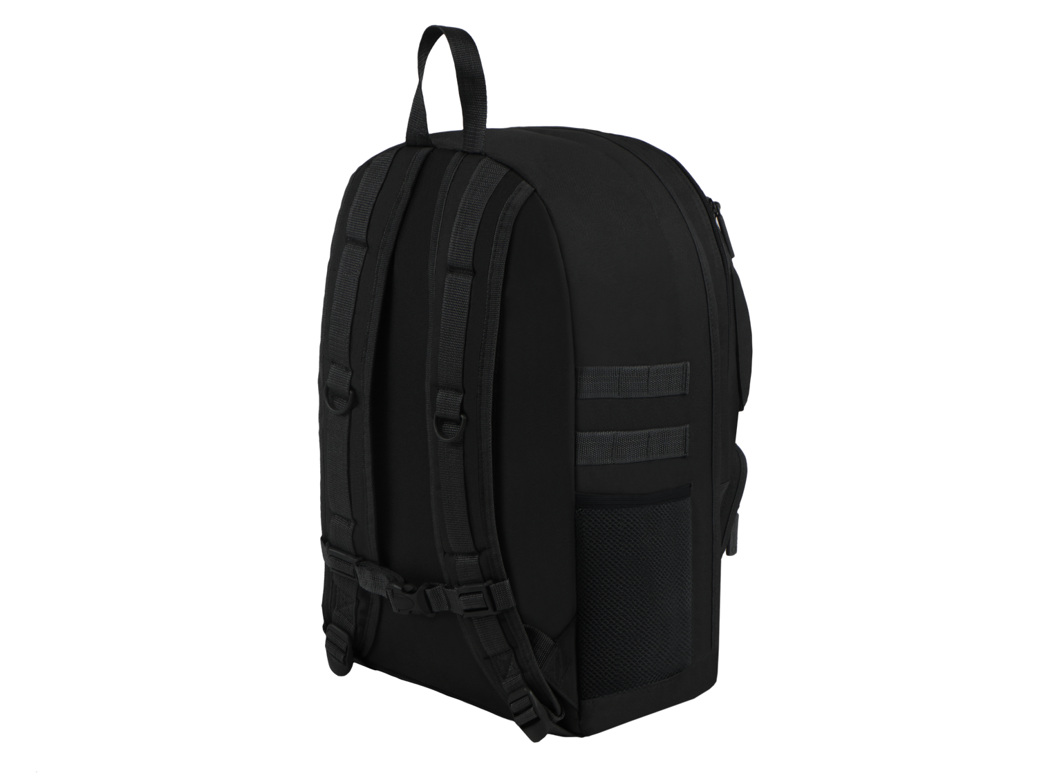 Black backpack on a white background