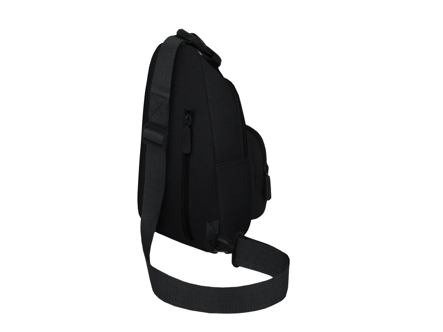 Black sling bag on a white background
