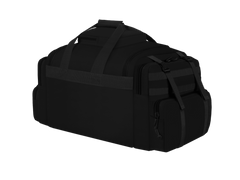 Black duffel bag on a white background