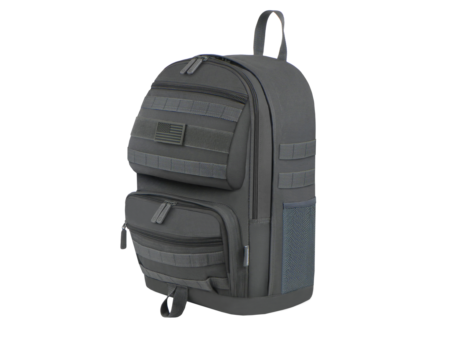 Gray tactical backpack on a white background