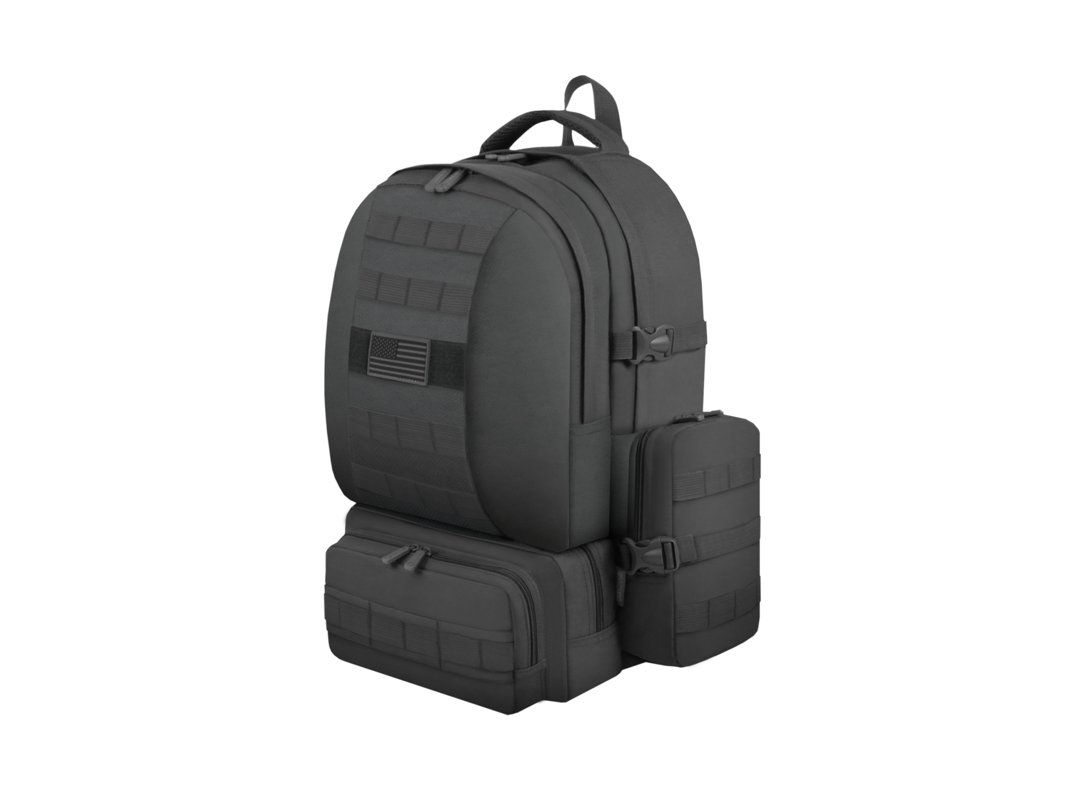 Black tactical backpack on a white background
