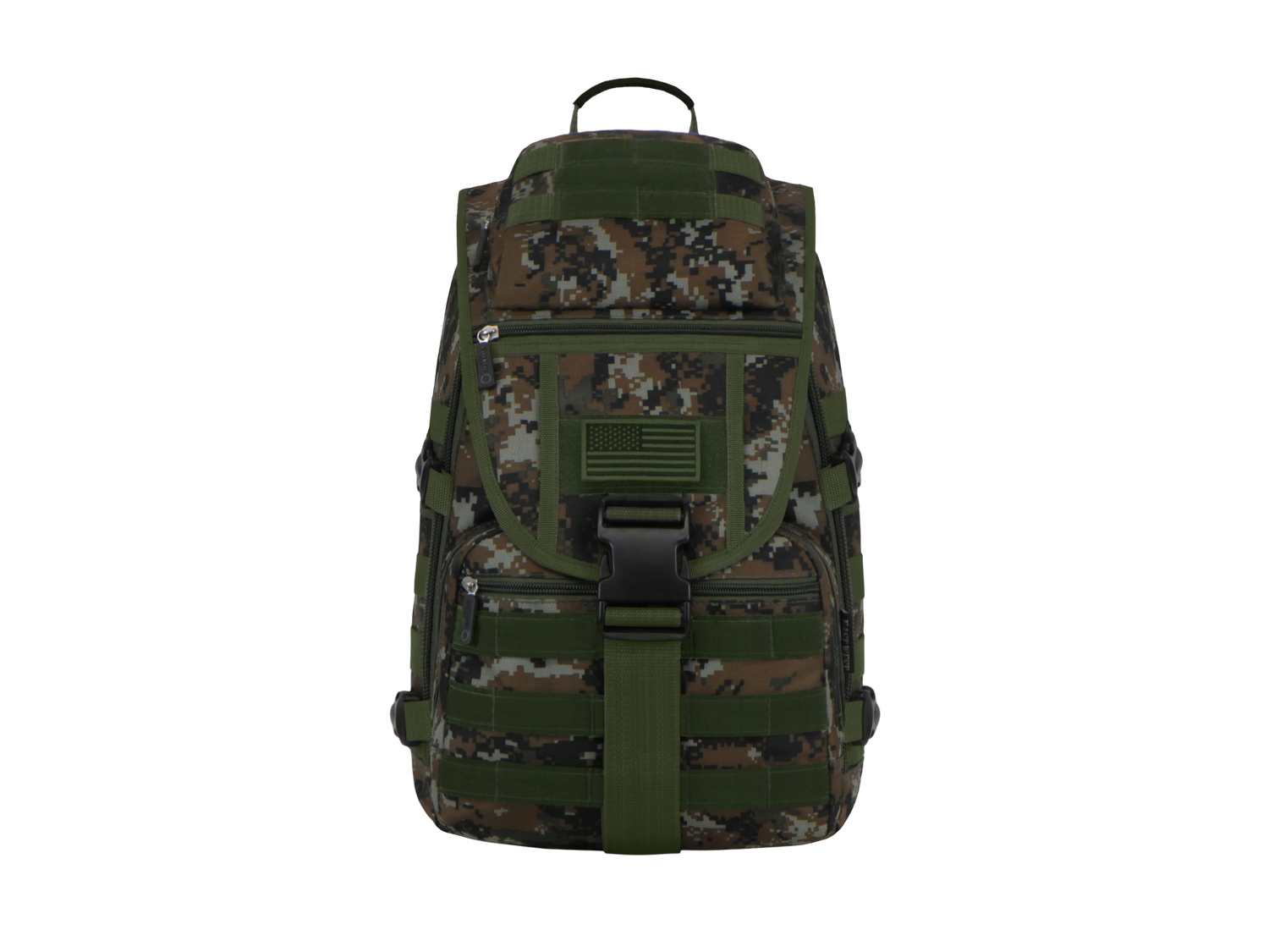 Camouflage backpack on a white background