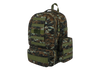 Camouflage backpack with multiple pockets and straps on a white background