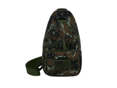 Camouflage sling bag with American flag design on a white background