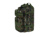 Camouflage backpack with multiple straps on a white background