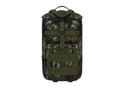 Camouflage backpack with tactical straps on a white background