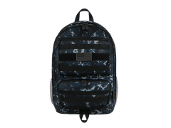 Black and gray camouflage backpack on a white background