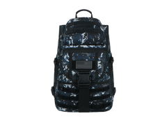 Camouflage backpack with black straps on a white background