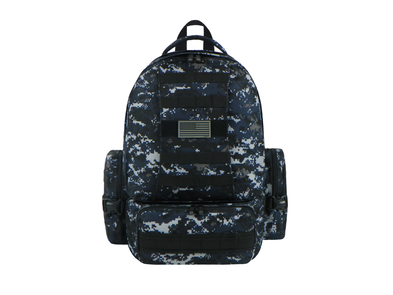 Camouflage backpack on a white background
